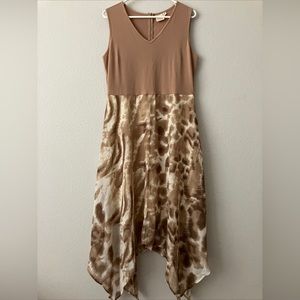 Truth + Style Petite Mix Media Printed Chiffon Midi Dress - Tan (sz) A395932